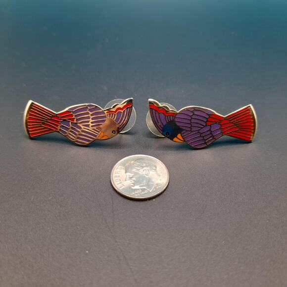 Laurel Burch "Cockatoo" Bird Post Earrings, Gold Plated, 1980s Vintage Jewelry - Picture 10 of 10